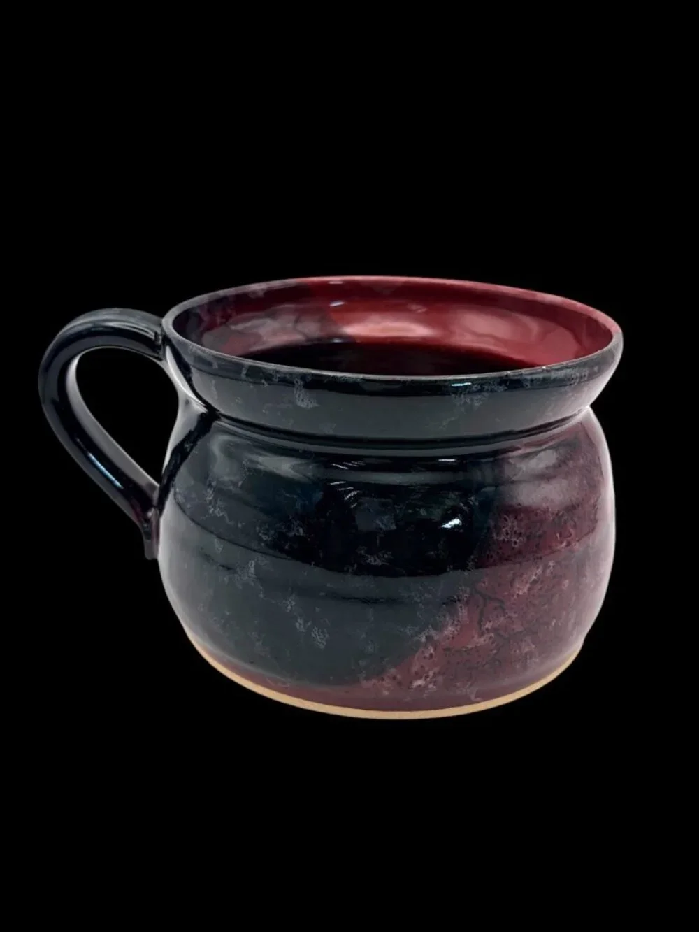 Callicutt Pottery Signed Artisan Soup Mug Bowl Red Black Studio Pottery 16 oz